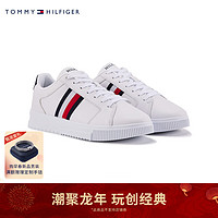 TOMMY HILFIGER 24春季男装条纹织带厚底皮革板鞋休闲运动鞋FM0FM04895 白色YBS 41