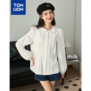 唐狮 TONLION女翻领褶皱长袖衬衫WP 本白 M