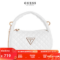 GUESS  24年春季女士菱格纯白三角logo表经典链条包-QG923673 WHI-白色 ONE