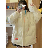 秀丝路300斤胖妹妹大码羽绒服加肥加大码特宽松韩版棉服女胖mm冬季加绒 杏色(绵) 3XL 180-230斤