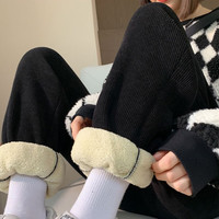 秀丝路300斤胖妹加肥加大码女装运动裤胖mm特大码羊羔绒女秋冬宽松加厚 黑色【加绒加厚】 4XL【190-220斤】