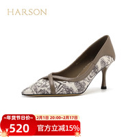 HARSON 哈森 时尚女鞋2024春季尖头细跟气质时装鞋浅口女单鞋HWS240195 咖色 34