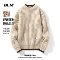 GLM森马集团品牌圆领毛衣男士秋冬季潮流百搭保暖针织衫男装打底衫 卡其色 M(100-115斤)