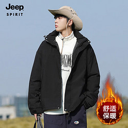 JEEP SPIRIT 吉普户外运动棉服男冬季新款加棉保暖外套男防风连帽上衣 黑色 2XL