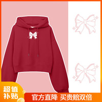 La Chapelle City 拉夏贝尔红色卫衣女2023圣诞风本命年龙年衣服短款显高上衣 车厘子红-车线蝴蝶结 S