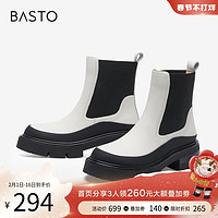 BASTO 百思图 2022冬季商场新款加绒英伦厚底切尔西烟筒靴女短靴BD061DD2