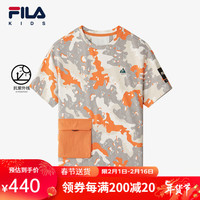 FILA斐乐儿童童装短T2024春冬男中大童运动户外防晒短袖T恤 满印一-ZA 140cm
