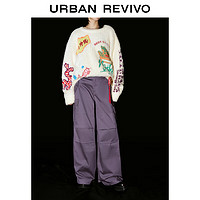 URBAN REVIVO UR2024春季女装机能工装风双口袋立体褶皱宽腿裤UWV640003 黛紫 L