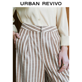 URBAN REVIVO UR2024春季女装时尚休闲风撞色经典条纹阔腿裤UWH640007 咖棕条纹 XXS