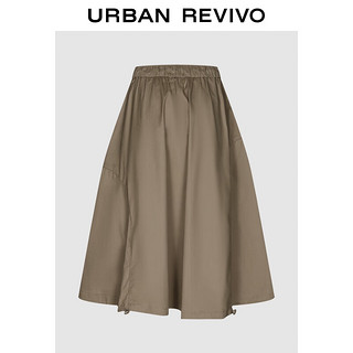 URBAN REVIVO UR2024春季女工装风松紧腰抽绳超宽松长款A型半裙UWL540012 深卡其 S(XS-S)