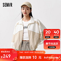 森马（Semir）森马外套女立领拼色潮酷2024春季宽松质感夹克时尚 白咖色调00315 160/84A/M