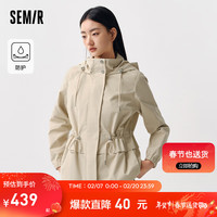 森马（Semir）外套女收腰连帽字母2024春季潮流三防宽松上衣 卡其50680 160/84A/M