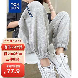 唐狮 TONLION女带标松紧侧边字母卫裤WP 浅麻灰 M