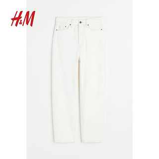 H&M2024春季新款女装宽松版型加高腰及踝牛仔裤1173609 白色 155/60A
