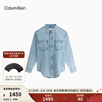 Calvin Klein Jeans24春夏女简约布标贴袋复古纯棉宽松牛仔衬衫J223472 1AA-牛仔浅蓝 L