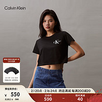 卡尔文·克莱恩 Calvin Klein Jeans24春夏女士纯棉字母印花潮流辣妹短款短袖T恤J223495 BEH-太空黑 M