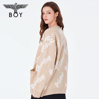 BOY LONDON春24女毛衣立体满印字母提花卡其色毛织开衫N64001 卡其色 XS