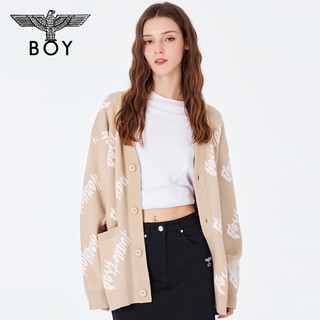 BOY LONDON春24女毛衣立体满印字母提花卡其色毛织开衫N64001 卡其色 XS