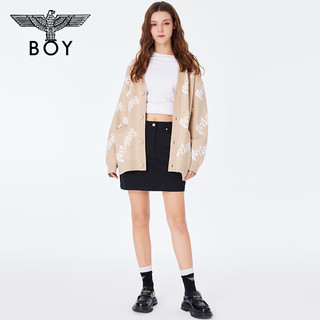 BOY LONDON春24女毛衣立体满印字母提花卡其色毛织开衫N64001 卡其色 XS