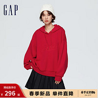 Gap女装2024春季法式圈织柔软3Dlogo抽绳连帽卫衣上衣873743 红色 165/84A(M)亚洲尺码