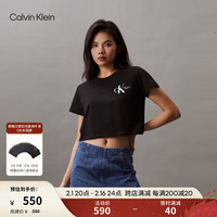 Calvin Klein Jeans24春夏女士纯棉字母印花潮流辣妹短款短袖T恤J223495 BEH-太空黑 L