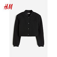 H&M2024春季女装带垫肩短外套1232070 黑色 155/80A