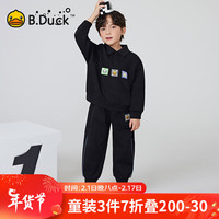 B.Duck小黄鸭童装男童春季套装2024儿童POLO衫卫衣卫裤两件套 黑色 105cm