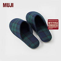 MUJI 男女通用 棉法兰绒 拖鞋 儿童用 JKJ0CC3A 绿色格纹 210mm XS