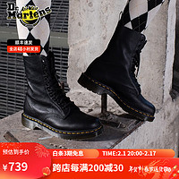 Dr.Martens 马丁（DR.MARTENS）1490 英伦风靴荔枝纹软皮黑色女款10孔马丁靴 黑色 36