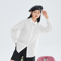 茵曼简约显瘦宽松遮肉经典日系复古长袖衬衫女18139|283 珍珠白-1