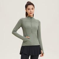 范斯蒂克（vansydical）瑜伽服外套女长袖跑步上衣弹力显瘦气质运动服透气半拉链训练服 龙舌兰绿 L(105-120斤)
