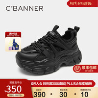 C.BANNER千百度女鞋季时尚老爹鞋厚底网面鞋增高休闲运动鞋百搭 黑色 40