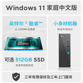 联想来酷 Lecoo个人商用台式机电脑主机  台式电脑迷你游戏主机内置千兆无线网卡 固态硬盘 12代酷睿i5-12450H 16G512G