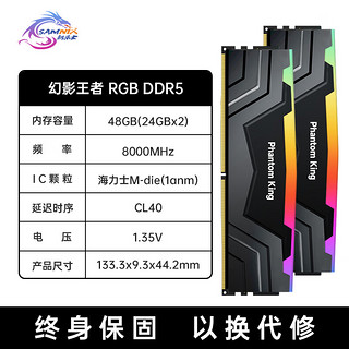 SK hynix 海力士 新乐士（SAMNIX）台式机内存条 48GB(24GBx2)DDR5 8000Mhz C40 黑灰 RGB灯条 海力士M-die 幻影王者电竞游戏