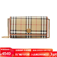 博柏利（BURBERRY）sale 女士米色格纹链条钱夹牛皮肩背斜挎包 米色