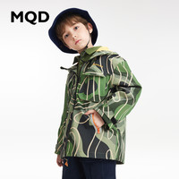 MQD 马骑顿 童装男童中长款印花连帽风衣23春新字母时尚防水反光口袋上衣