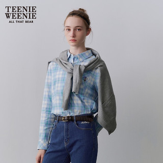 Teenie Weenie小熊2024春季新款学院风时髦撞色格纹衬衫长袖上衣女 粉色 1
