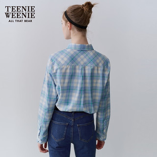 Teenie Weenie小熊2024春季新款学院风时髦撞色格纹衬衫长袖上衣女 粉色 1