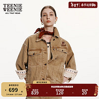 Teenie Weenie小熊女装2024早春做旧水洗美拉德牛仔夹克短外套 卡其色 165/M