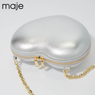 Maje2024早春女装设计感银色链条斜挎包心形皮革包MFASA01034 银色 TU