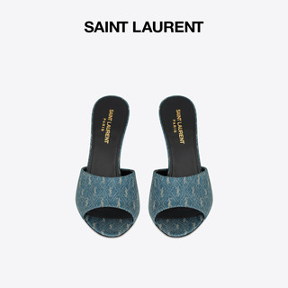/圣罗兰 YSL 女士LA 16 MONOGRAM深蓝牛仔色牛仔穆勒鞋