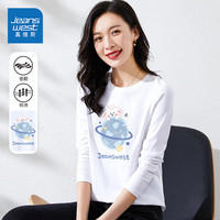 真维斯(JEANSWEST)长袖T恤女秋季纯棉柔软亲肤新疆棉百搭打底上衣女白色L