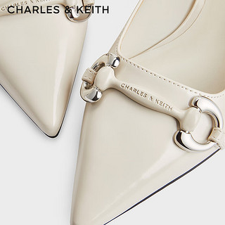 CHARLES&KEITH24春季一字带马衔扣平底玛丽珍鞋CK1-71720065 粉白色Chalk 35