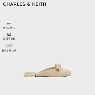 CHARLES&KEITH24春季新品绒布蝴蝶结包头平底拖鞋女CK1-70920141