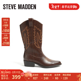 史蒂夫·马登 STEVE MADDEN/思美登冬时尚短筒靴西部牛仔靴女 DELILAHE 褐色 34