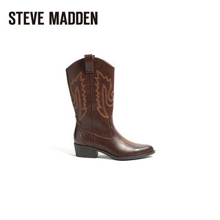 史蒂夫·马登 STEVE MADDEN/思美登冬时尚短筒靴西部牛仔靴女 DELILAHE 褐色 34