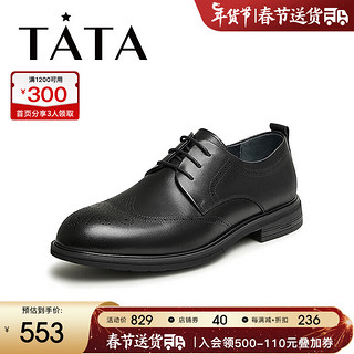 他她（TATA）2024春时尚简约男士商务皮鞋MEM02AM4 黑色 38