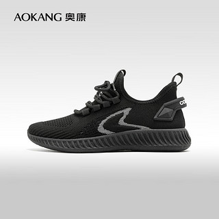 奥康（Aokang）女鞋 2024春季透气日常运动鞋轻盈舒适户外休闲飞织鞋 黑色 37
