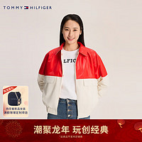 TOMMY HILFIGER 24早春女装休闲通勤拼色拉链翻领合身单夹克外套40472 红米拼接0K9 L