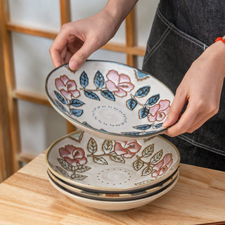 美浓烧（Mino Yaki）创意盘子菜盘家用陶瓷套装釉下彩餐盘高级感菜碟子深盘餐具 南国彩绘-巴沙鱼 8英寸